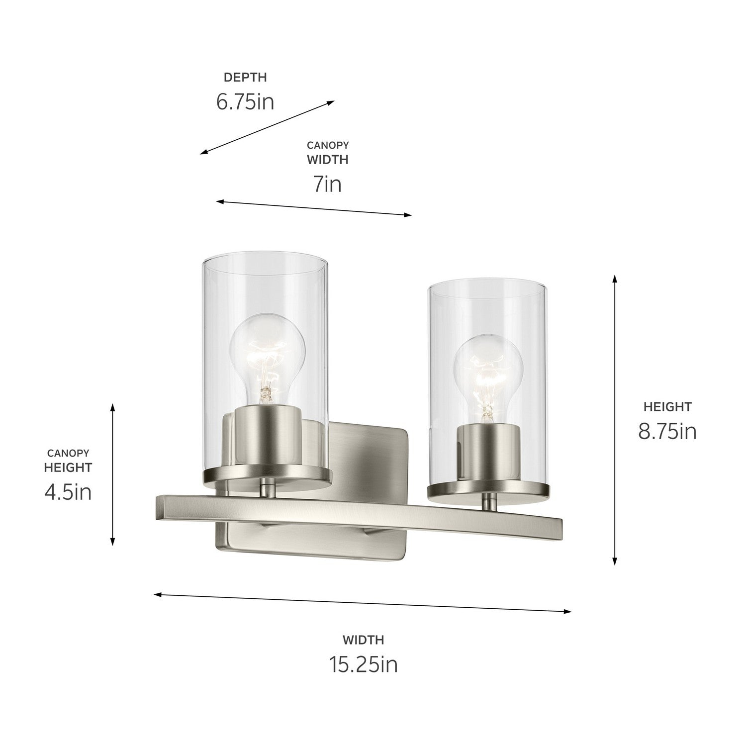 Kichler - 45496NICLR - Two Light Bath - Crosby - Brushed Nickel
