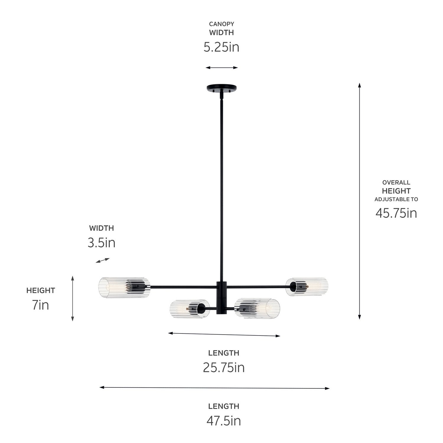Kichler - 52681BK - Four Light Linear Chandelier - Velestino - Black