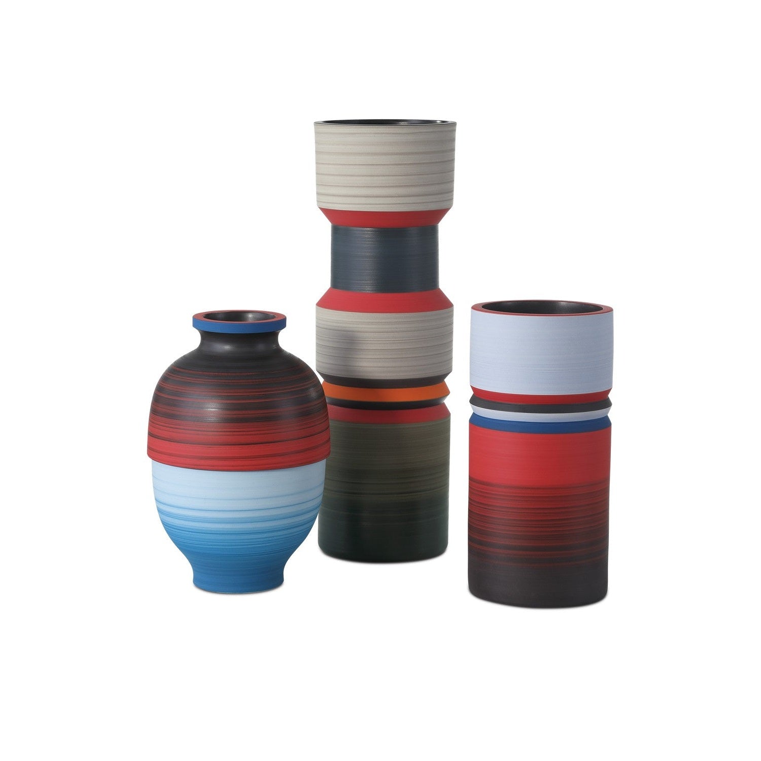 Currey and Company - 1200-0929 - Vase Set of 3 - Happy 80's Collection - Black / Blue / Red / Pale Gray / Orange