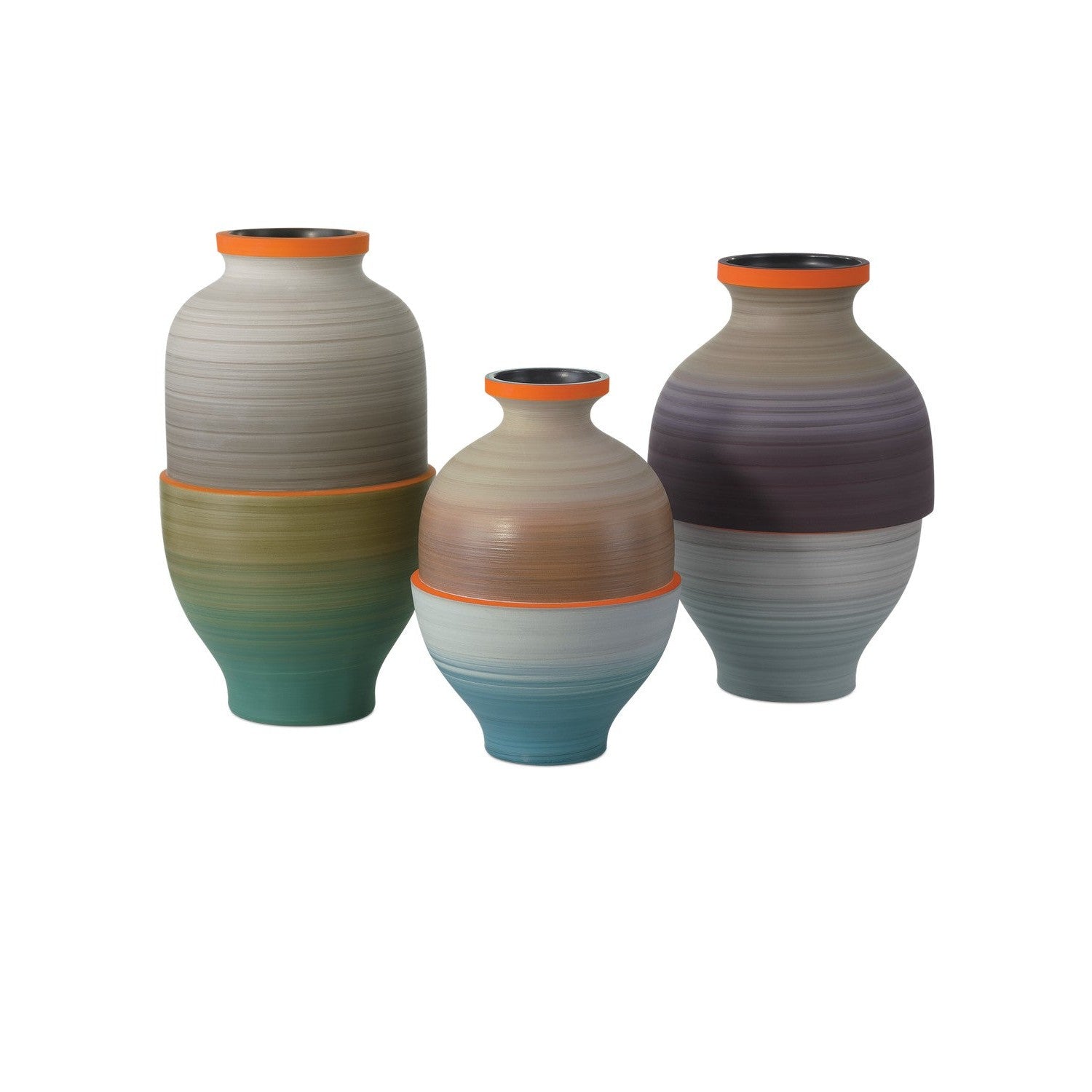Currey and Company - 1200-0930 - Vase Set of 3 - Happy 80's Collection - Orange / Beige / Pale Gray / Yellow / Blue