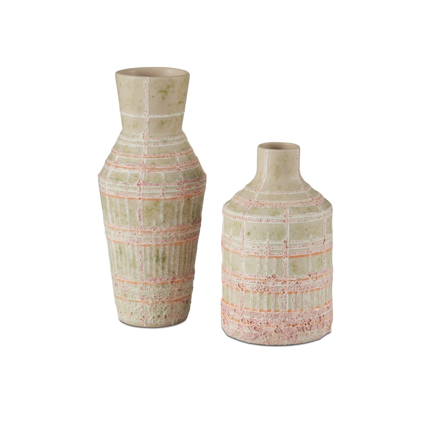 Currey and Company - 1200-0961 - Vase Set of 2 - Riso Vase Set of 2 - Cream / Green