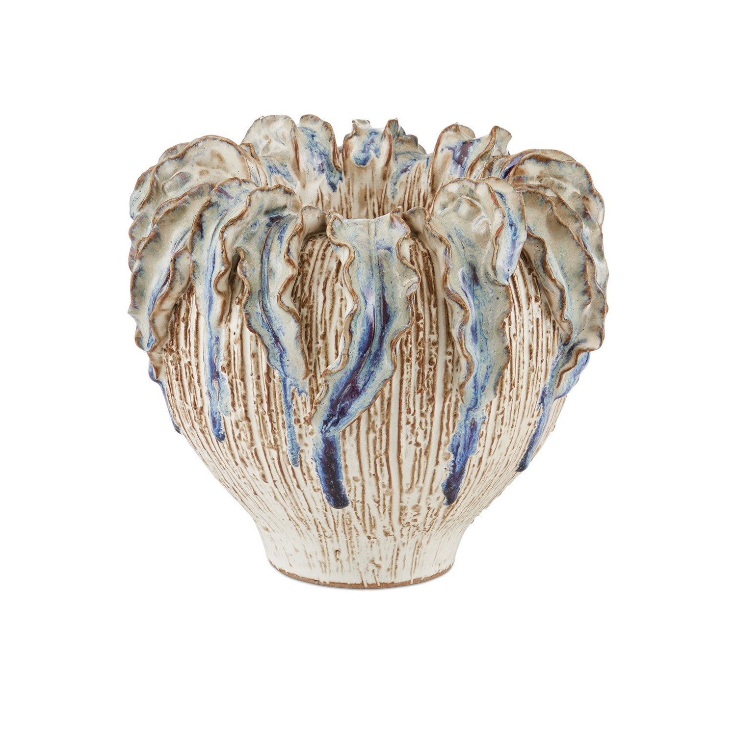 Currey and Company - 1200-0963 - Vase - Tropical Crown Collection - Ivory / Reactive Blue