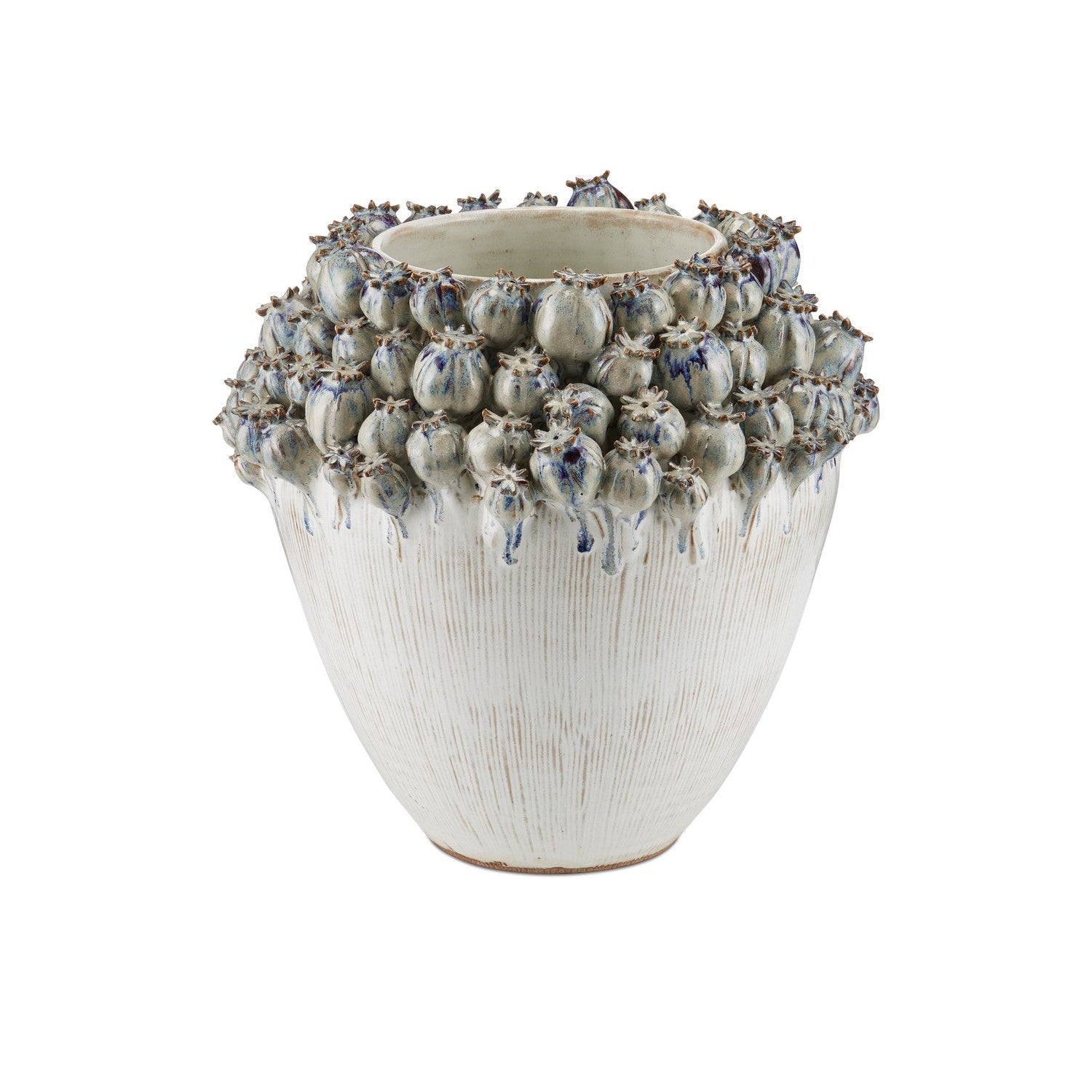 Currey and Company - 1200-0965 - Vase - Poppy Pod Crown Collection - Ivory / Reactive Blue & Purple
