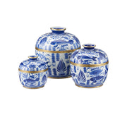 Currey and Company - 1200-0969 - Rice Tureen Set of 3 - Blue & White Rice Tureen Set of 3 - White / Blue / Brass