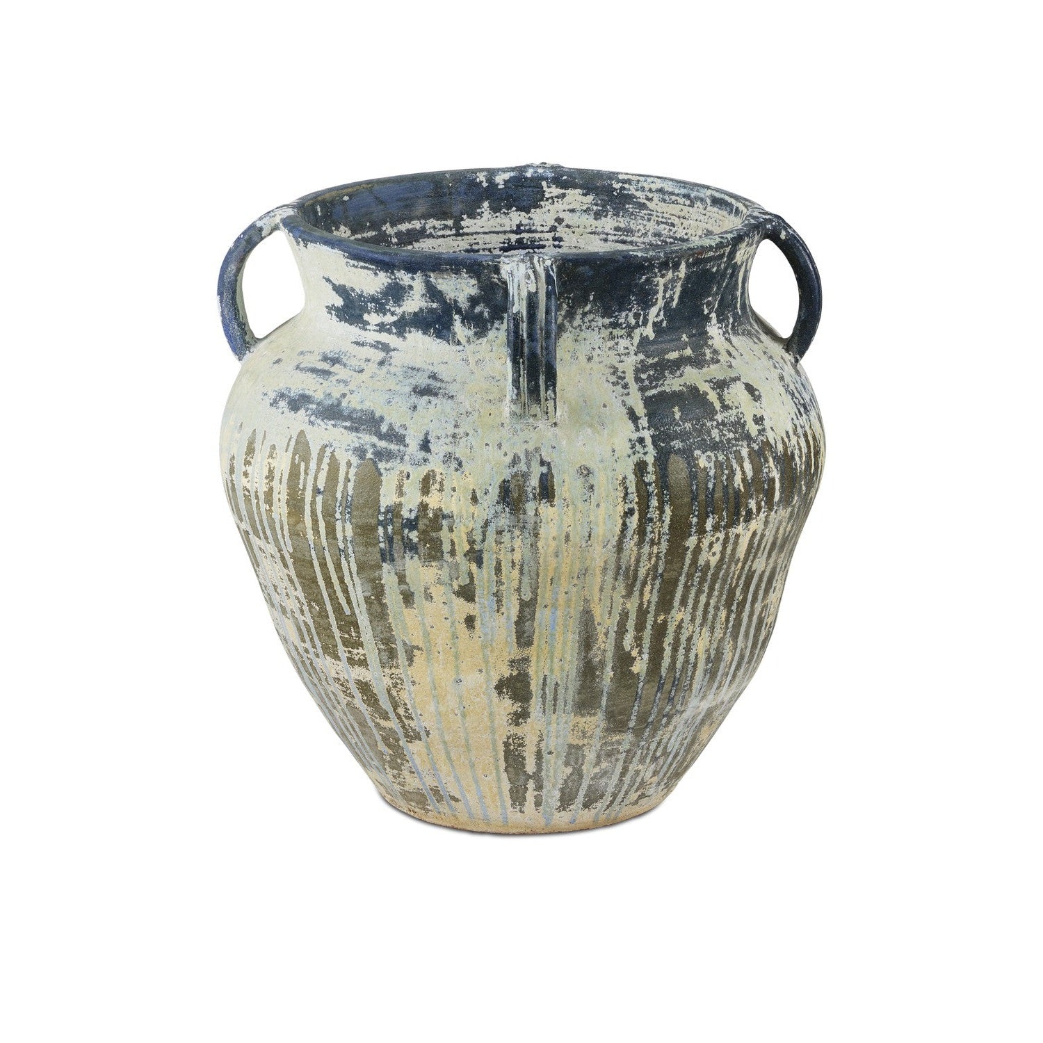 Currey and Company - 2200-0064 - Planter - Agrigento Collection - Antique White / Blue Drip