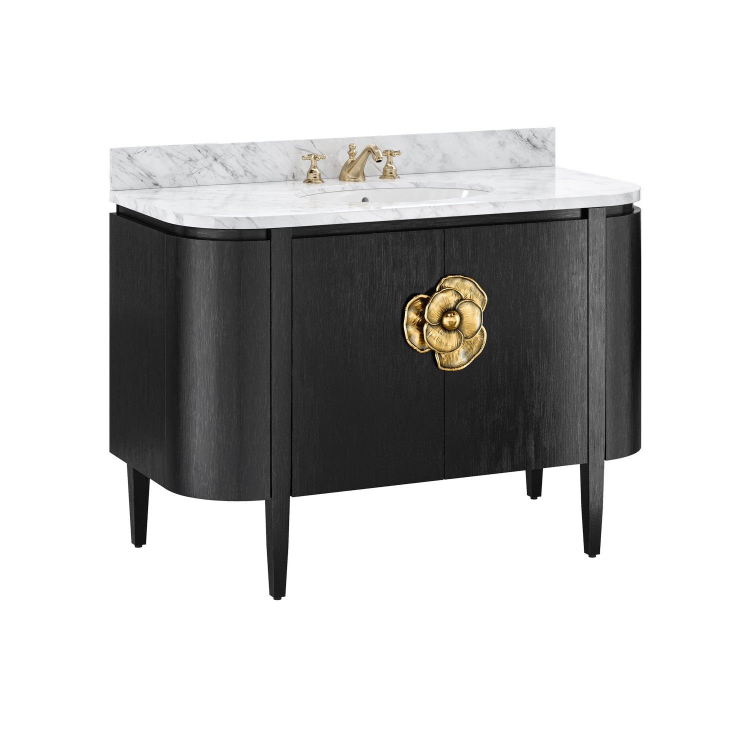 Currey and Company - 3800-0001 - Vanity with Sink - Briallen Collection - Caviar Black / Natural / White / Light Antique Brass