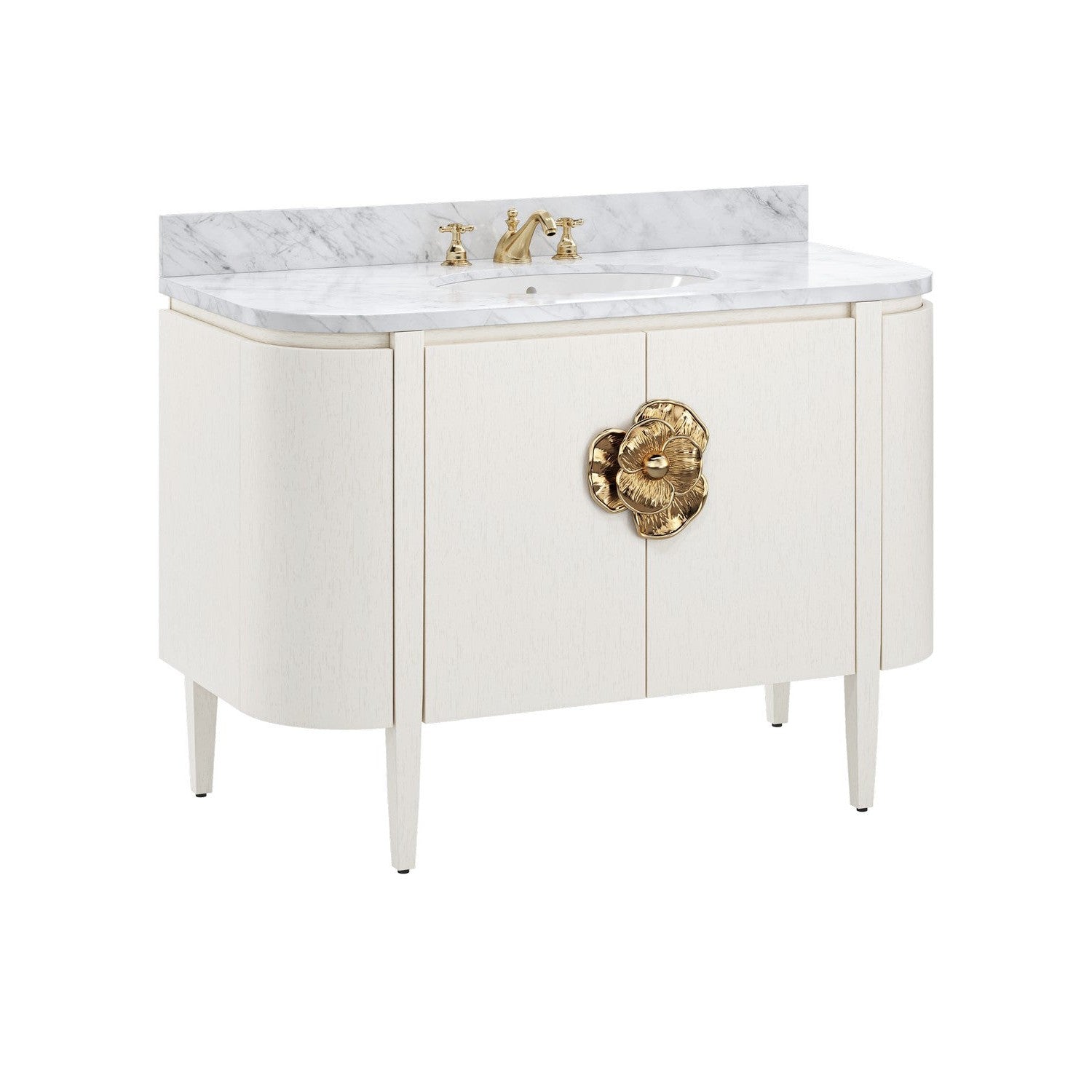 Currey and Company - 3800-0002 - Vanity with Sink - Briallen Collection - Cerused White / Natural / White / Polished Brass