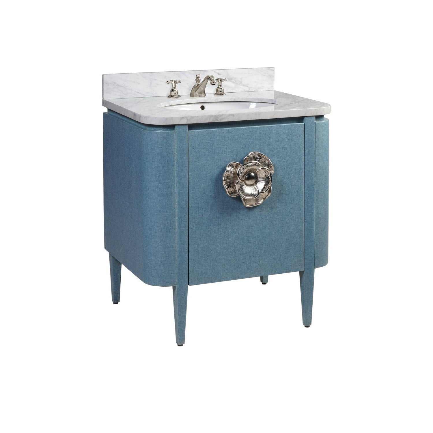 Currey and Company - 3800-0005 - Vanity with Sink - Briallen Collection - Lacquered Blue Linen / Natural / White / Polished Nickel