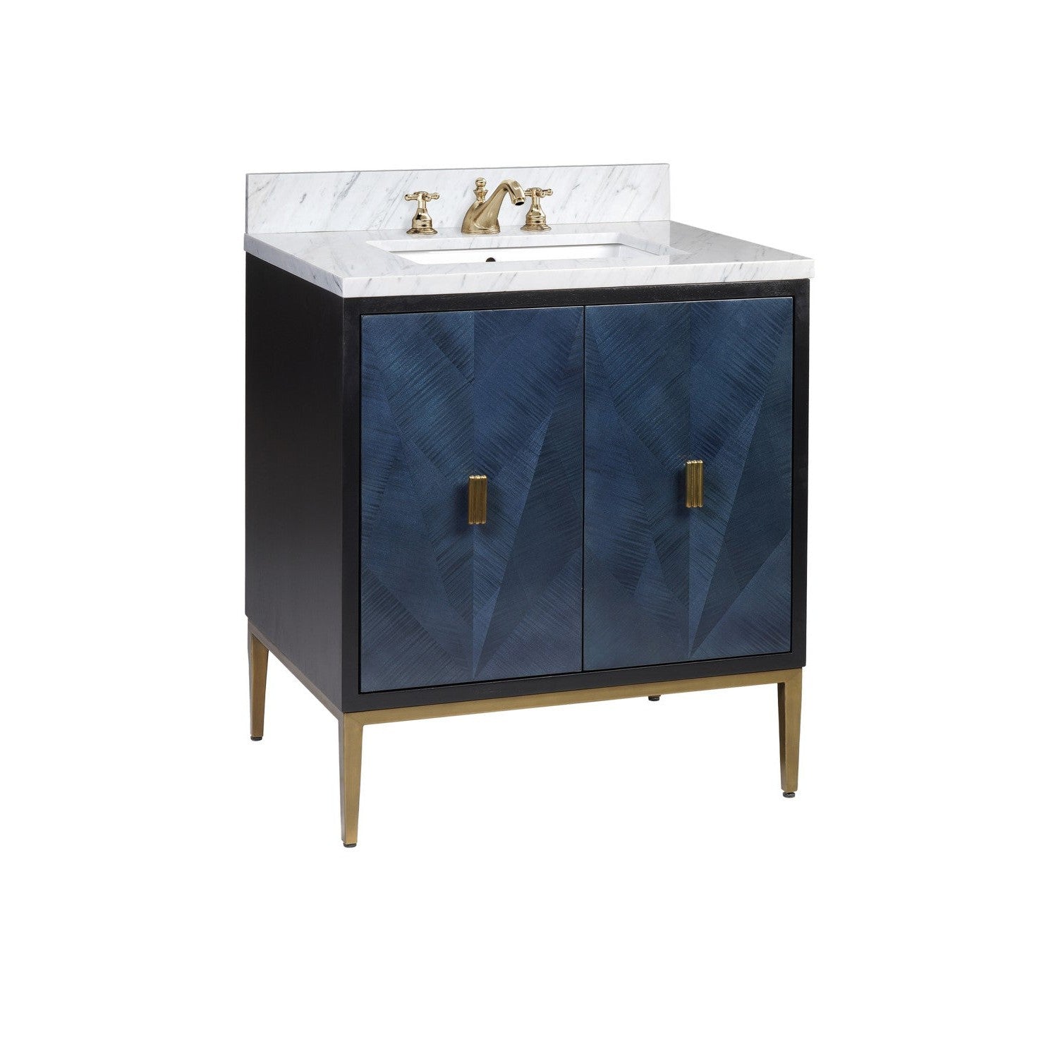 Currey and Company - 3800-0008 - Vanity with Sink - Kallista Collection - Dark Sapphire / Caviar Black / Natural / White / Antique Brass
