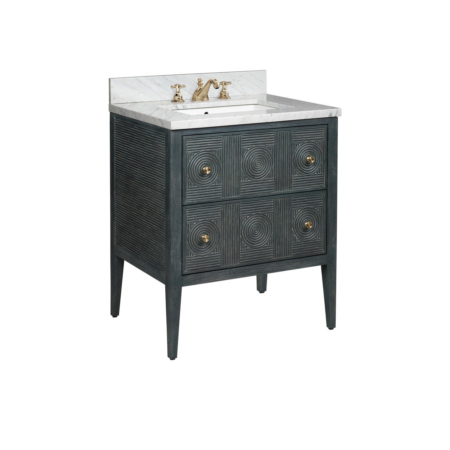 Currey and Company - 3800-0009 - Vanity with Sink - Santos Collection - Vintage Navy / Natural / White / Brushed Brass / Polished Nickel