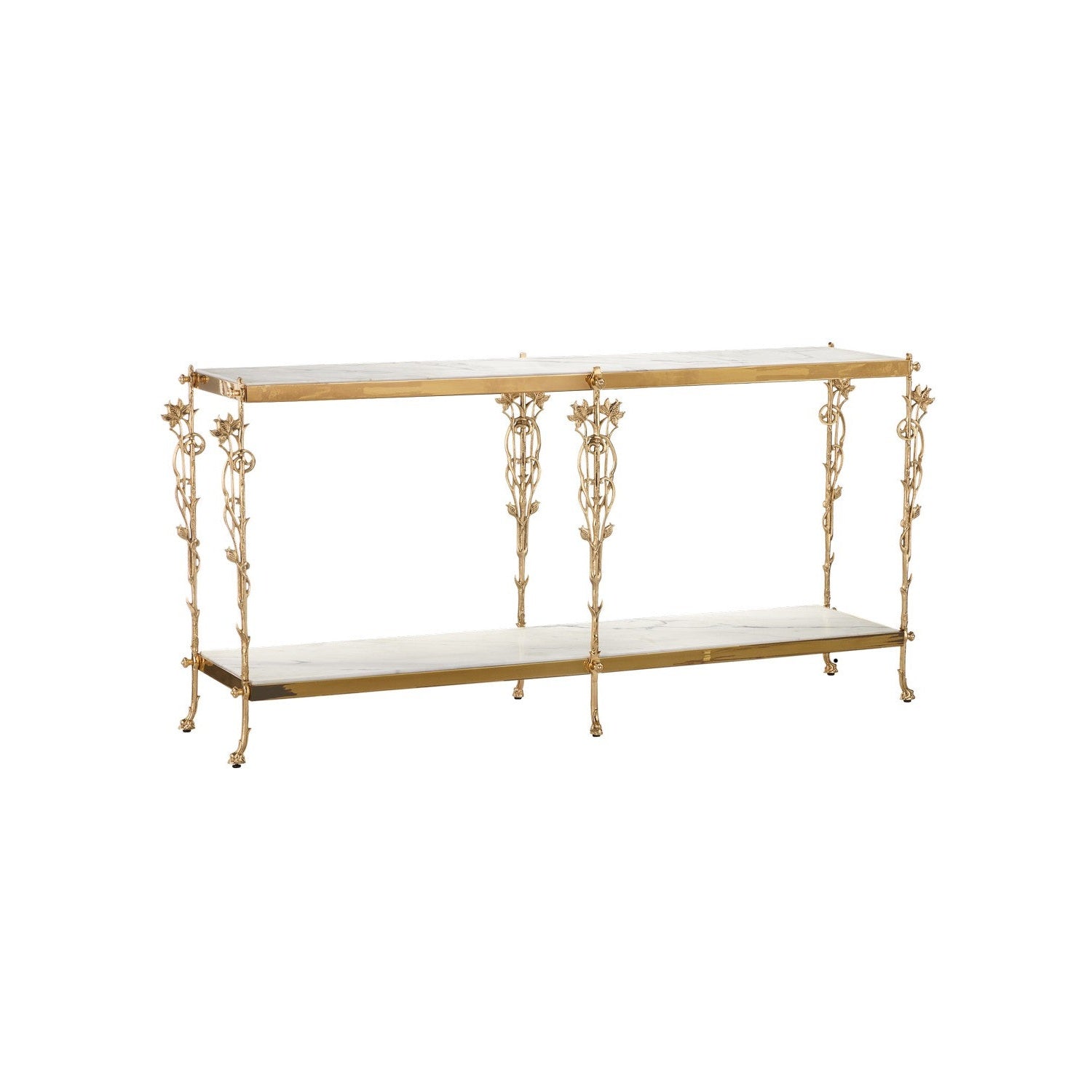 Currey and Company - 4000-0205 - Console Table - Fiore Collection - Polished Brass / Natural