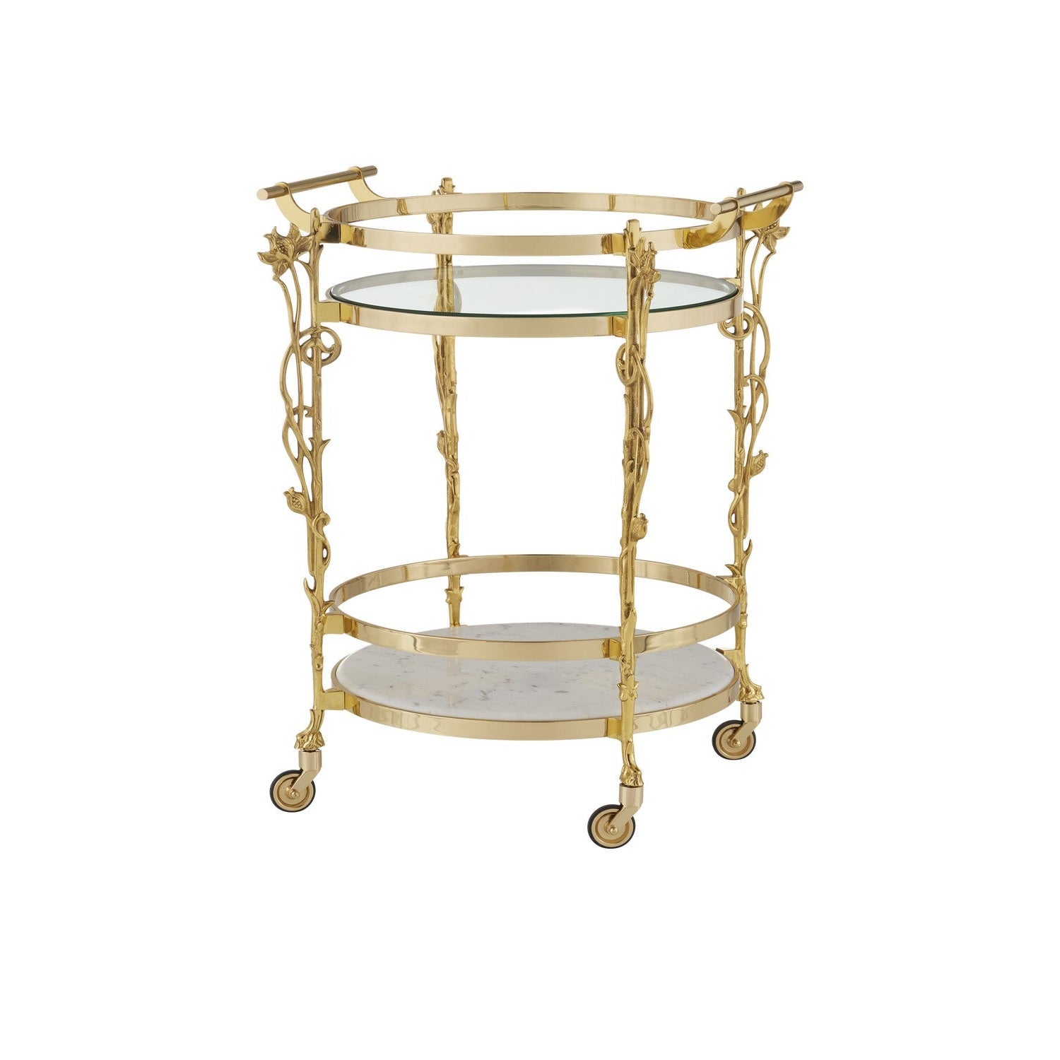 Currey and Company - 4000-0206 - Bar Cart - Fiore Collection - Polished Brass / Clear / Natural