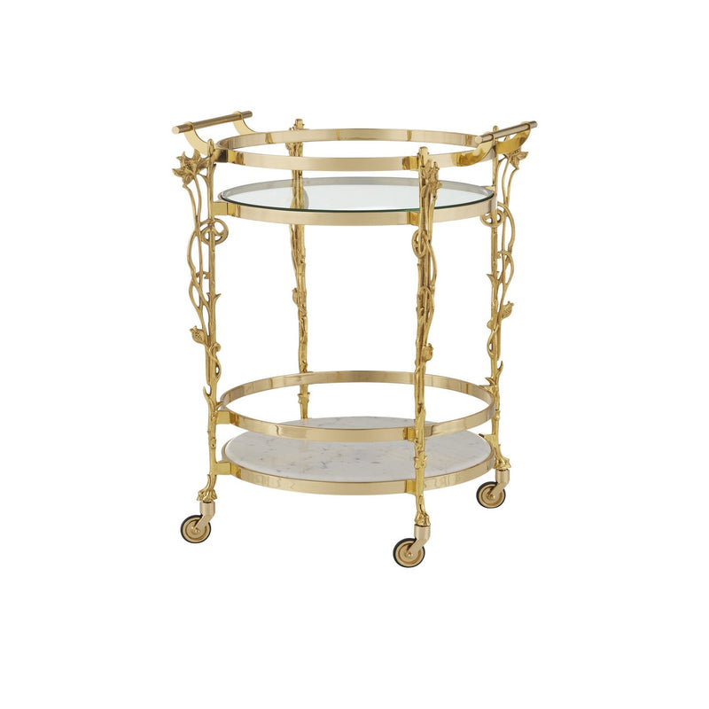 Currey and Company - 4000-0206 - Bar Cart - Fiore Collection - Polished Brass / Clear / Natural