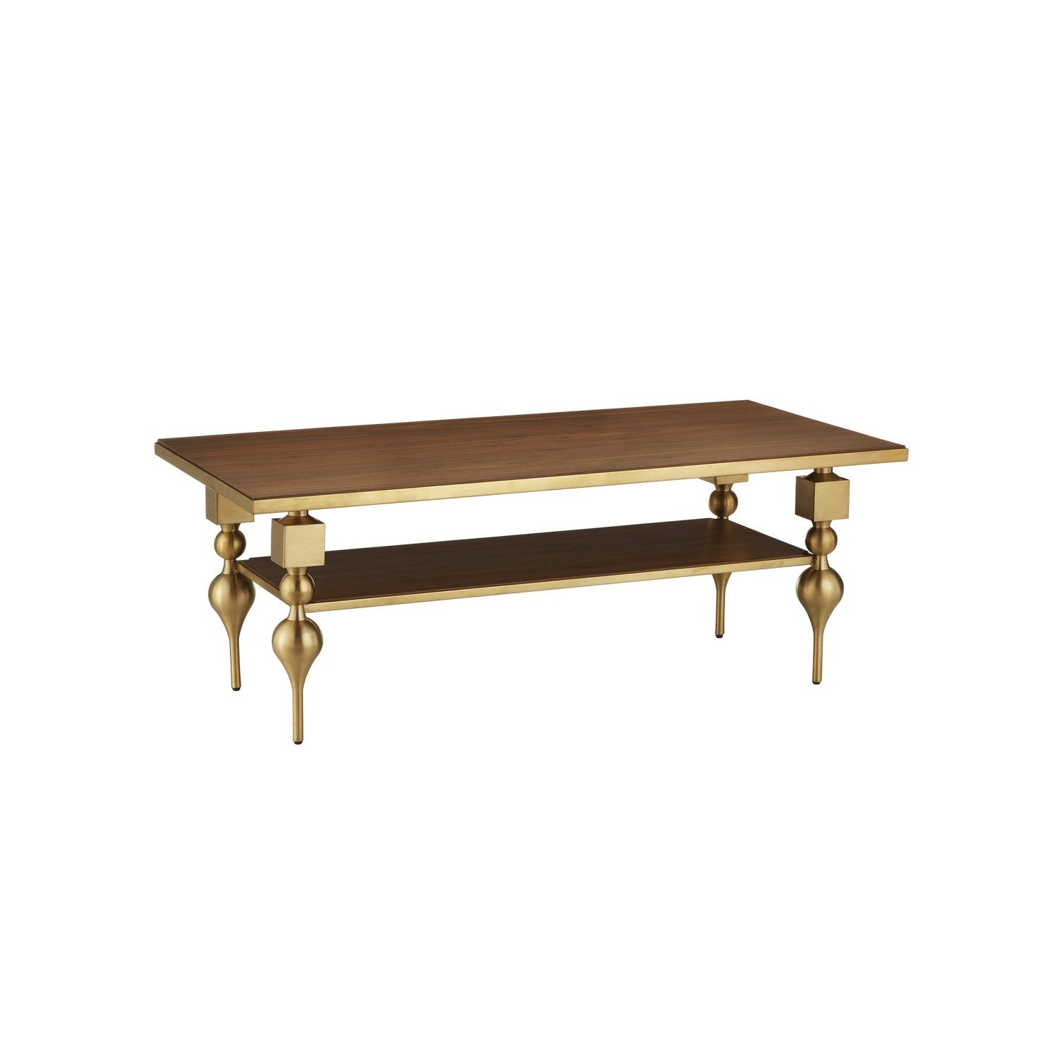 Currey and Company - 4000-0214 - Cocktail Table - Maeve Collection - Brushed Brass / Walnut