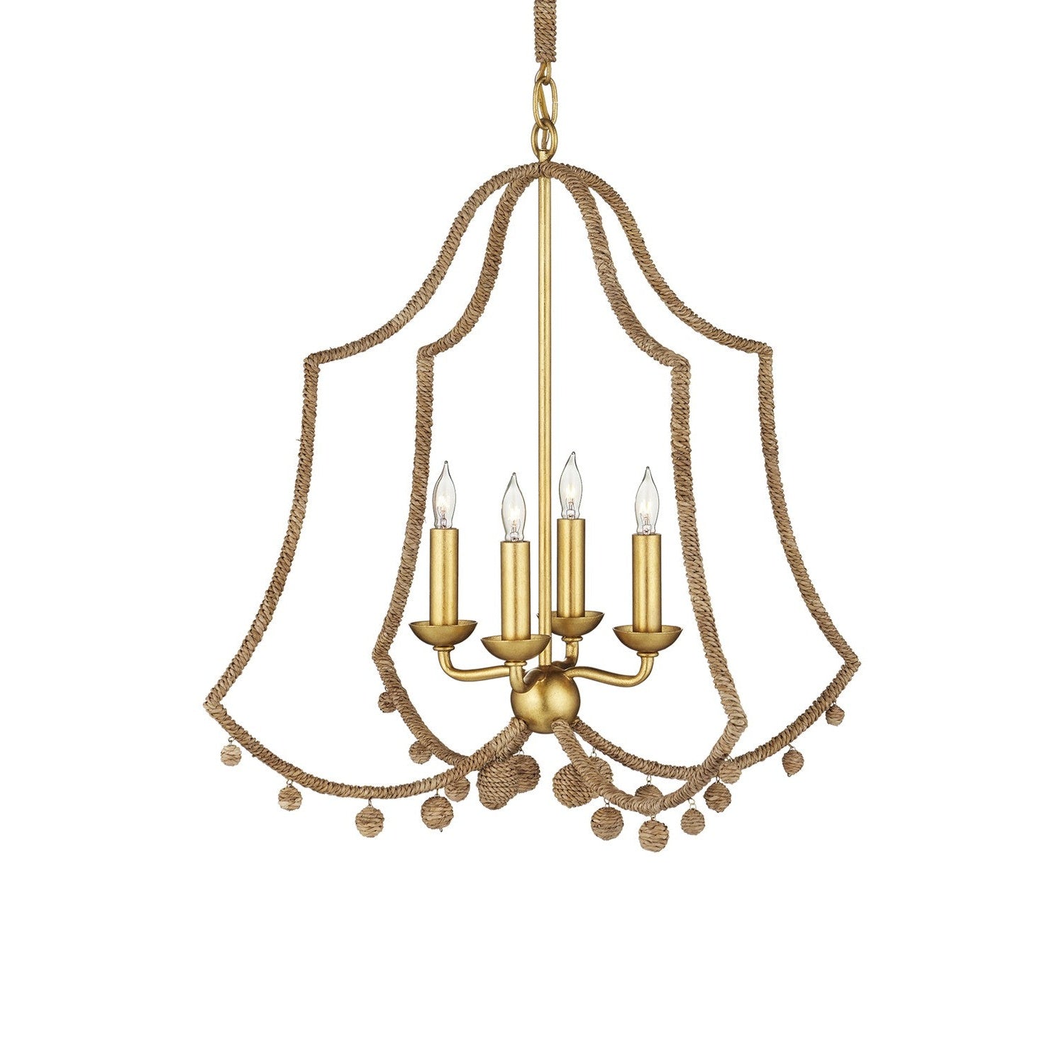 Currey and Company - 9000-1247 - Four Light Chandelier - Nimes Chandelier - Natural Rope / Contemporary Gold Leaf