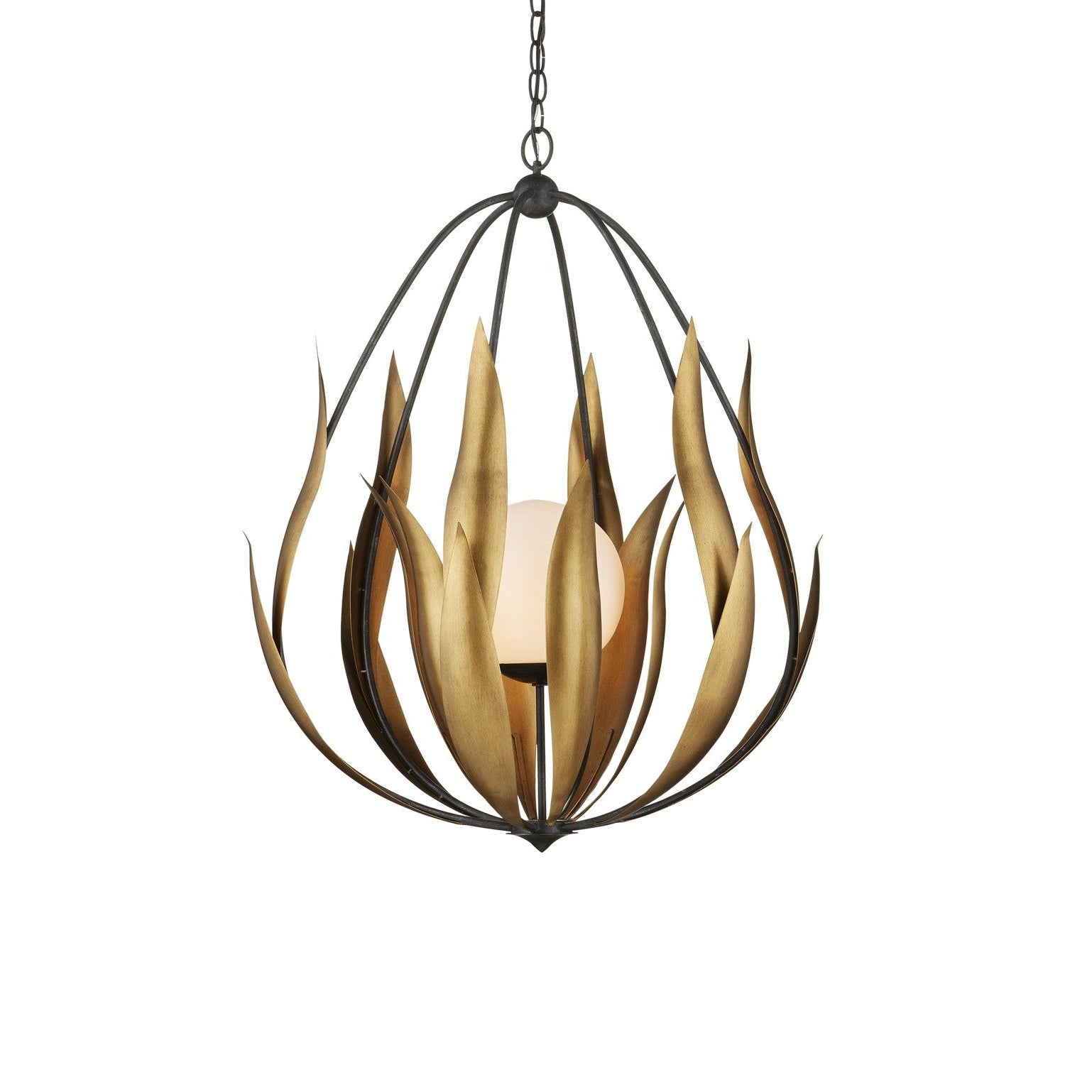Currey and Company - 9000-1250 - One Light Chandelier - Endymion Chandelier - Aged Steel / Brass / White