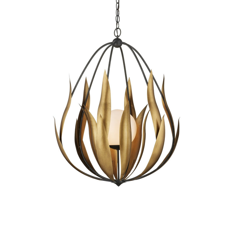 Currey and Company - 9000-1250 - One Light Chandelier - Endymion Chandelier - Aged Steel / Brass / White