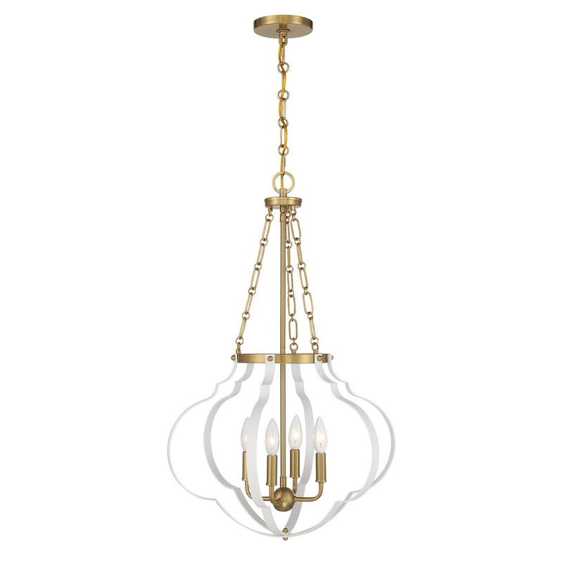 Savoy House - 7-4866-4-142 - Four Light Pendant - Mercer - White and Warm Brass