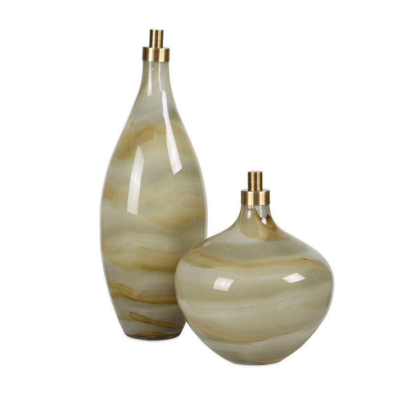Uttermost - 18223 - Bottles Set/2 - Cascade - Grays, Caramels, And Ivories