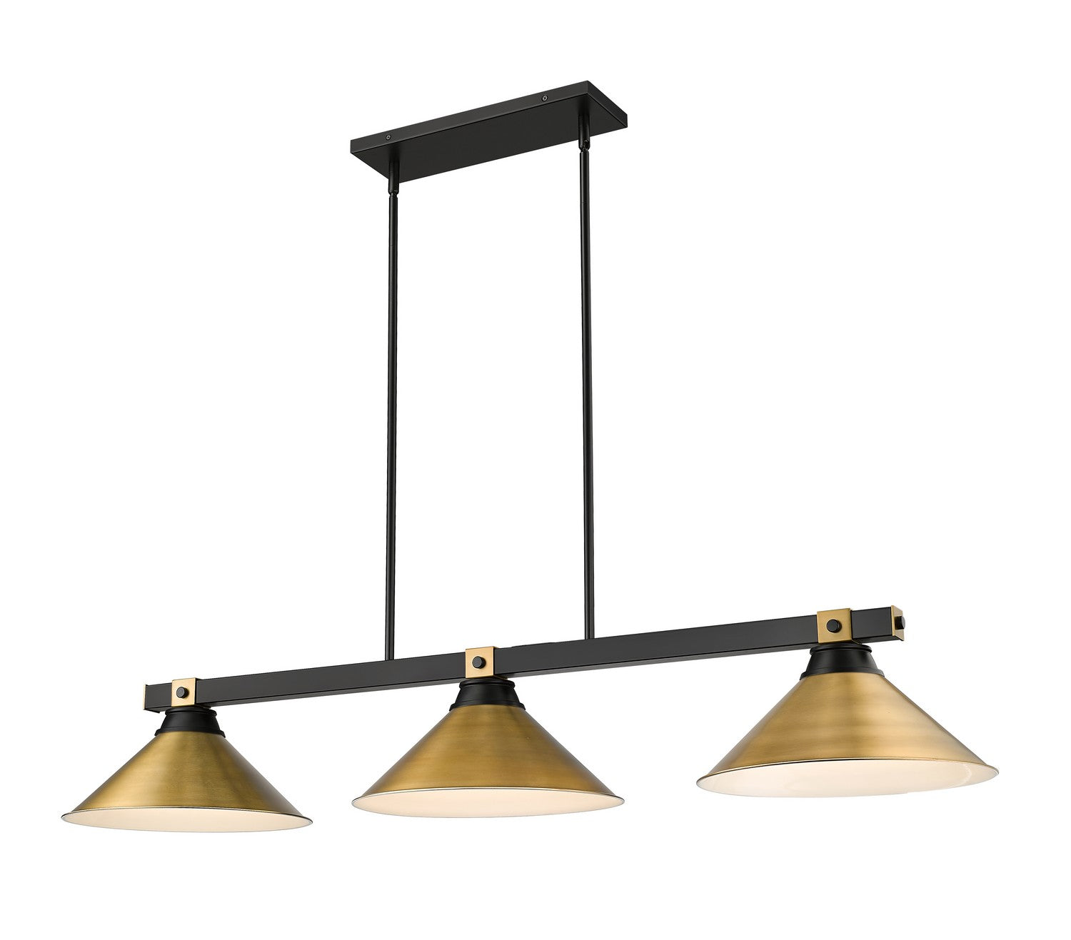 Z-Lite - 1955-3MB-RB-RB15 - Three Light Billiard - Bronte - Matte Black + Rubbed Brass