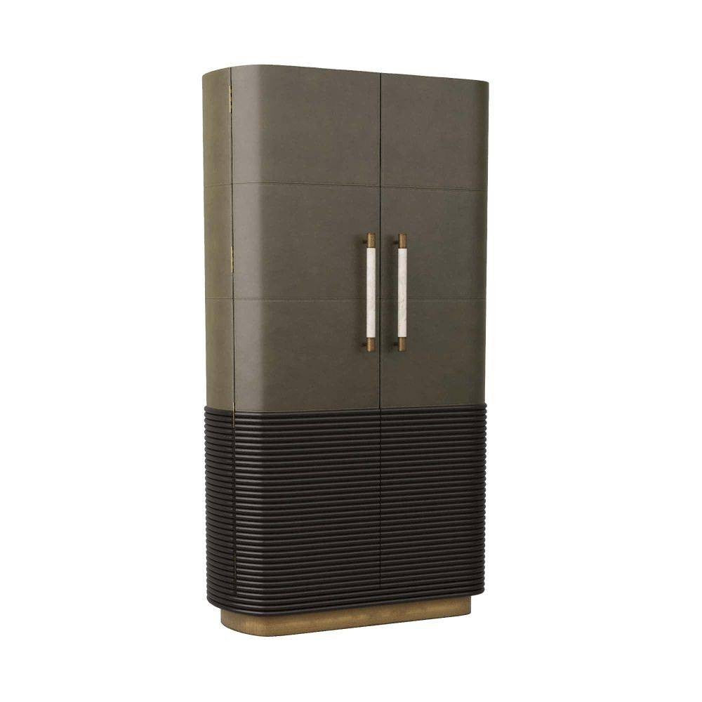 Arteriors - 6266 - Cabinet - Sherbourne - Graphite Leather/Umder Oak/White Marble/Antique Brass