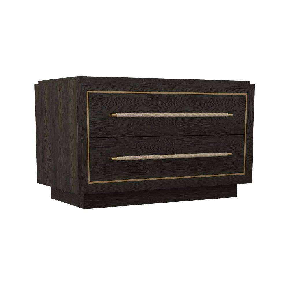 Arteriors - 6939 - Side Table - Puckett - Ebony Oak/Dove Leather/Antique Brass