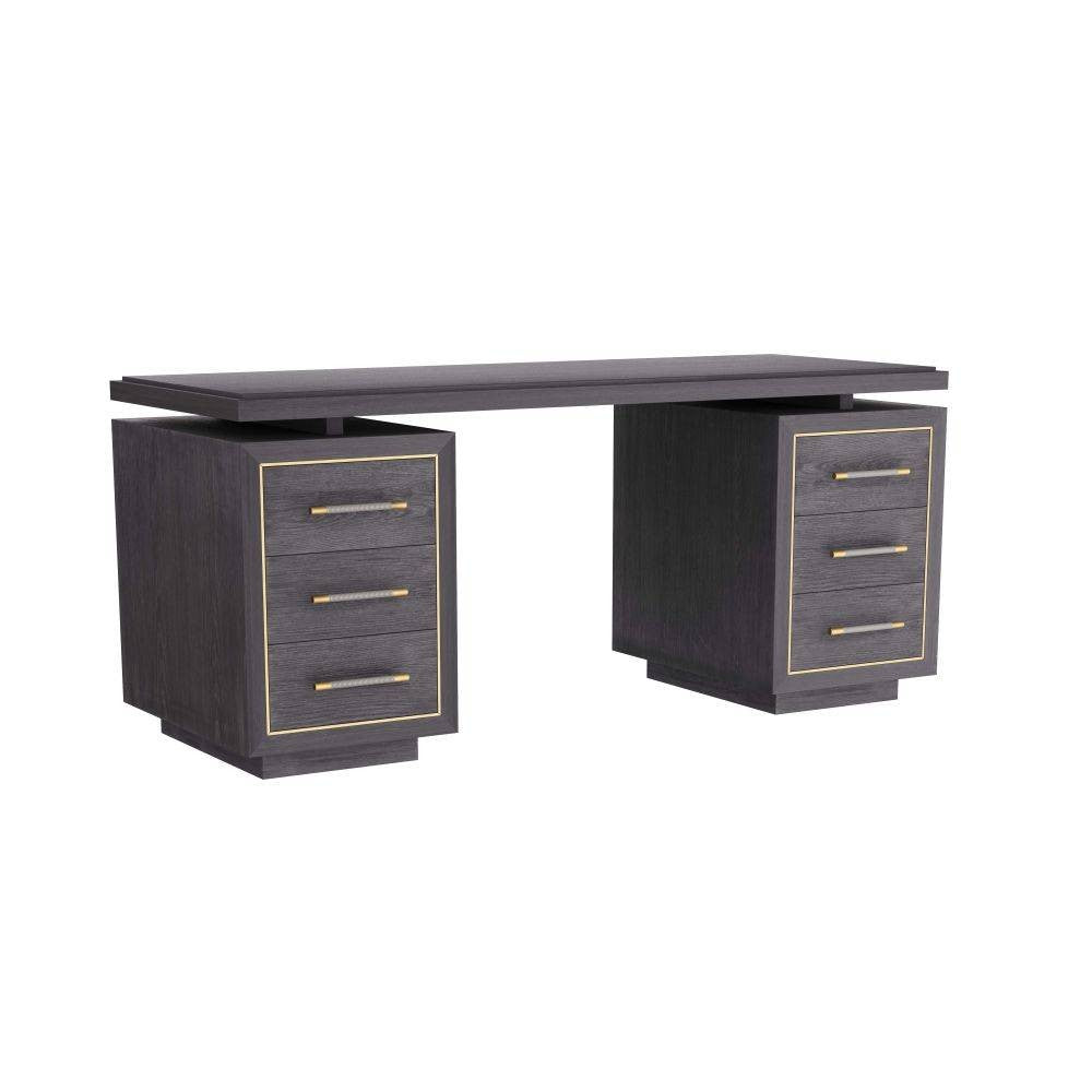 Arteriors - FKI03 - Desk - Wixom - Ebony Oak/Antique Brass/Graphite Leather