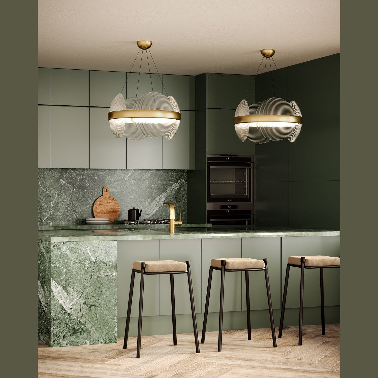 Kuzco Lighting - CH13922-VBCR-UNV - LED Chandelier - Taurus - Vintage Brass/Clear Ribbed Glass