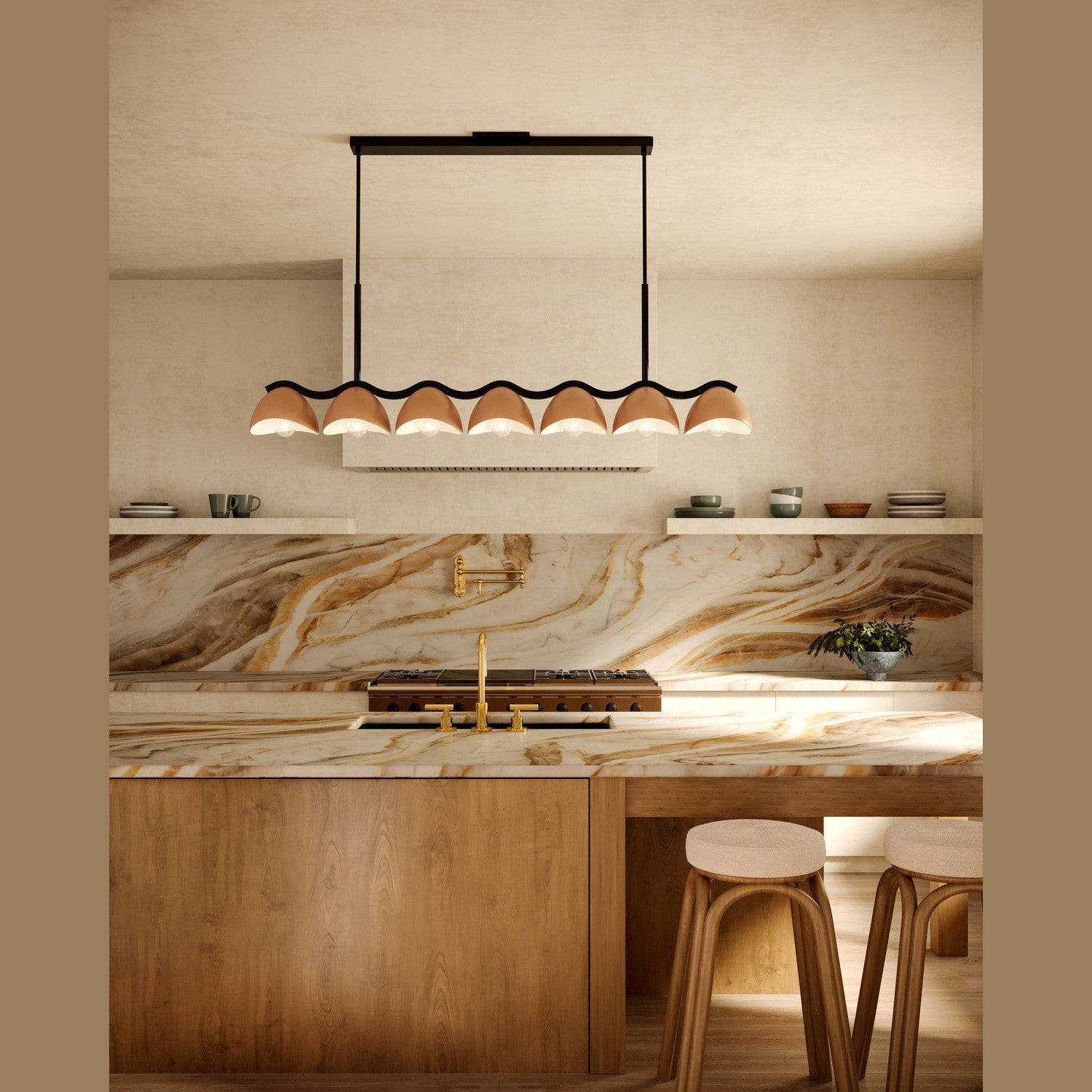 Kuzco Lighting - LP57642-BK/PEC - Seven Light Linear Pendant - Atlas - Black/Peach