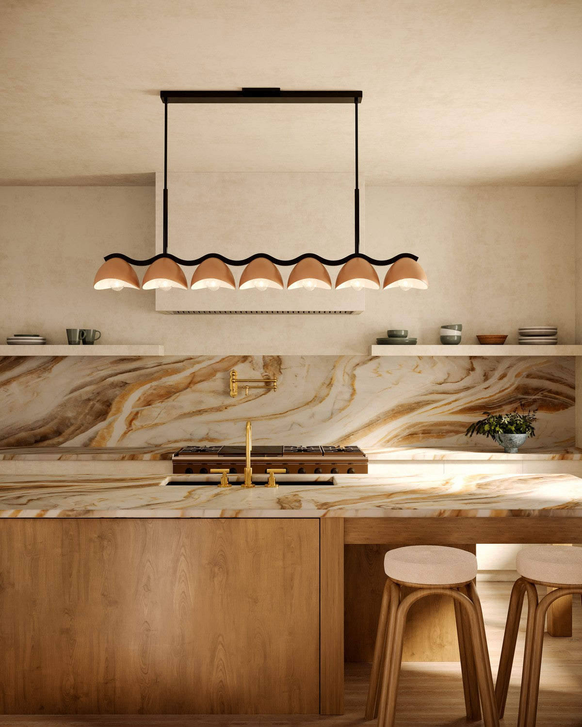Kuzco Lighting - LP57642-BK/PEC - Seven Light Linear Pendant - Atlas - Black/Peach
