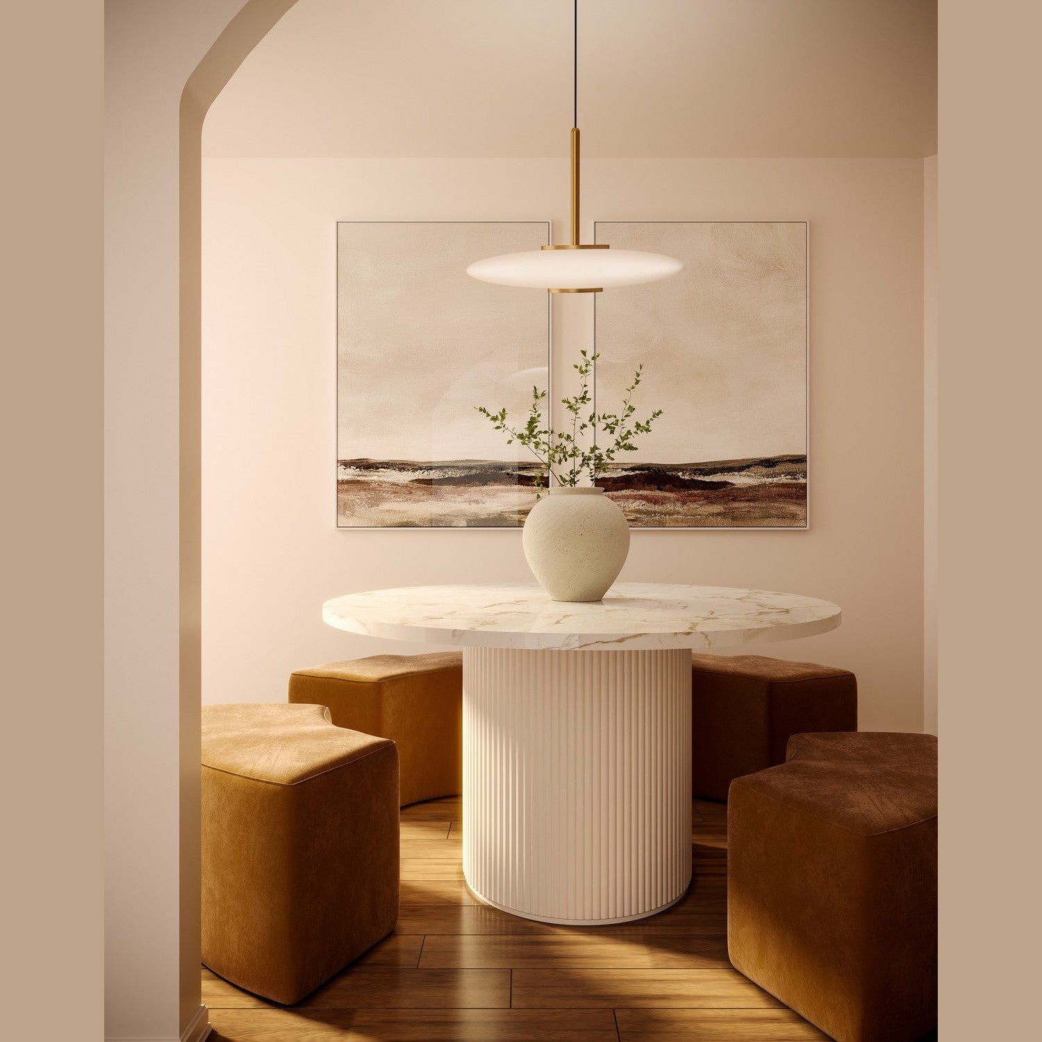Kuzco Lighting - PD37018-VB/GO-3WCCT-UNV - LED Pendant - Kyoto - Vintage Brass/Glossy Opal Glass