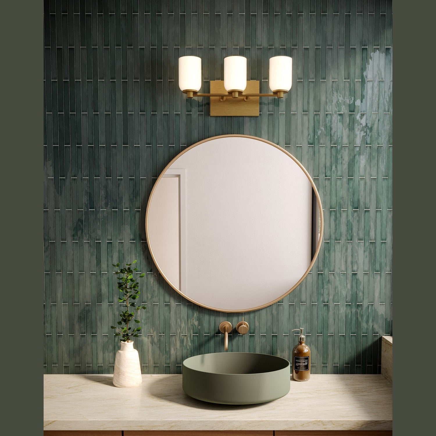 Kuzco Lighting - VL57718-BG/GO - Three Light Vanity - Nola - Brushed Gold/Glossy Opal Glass