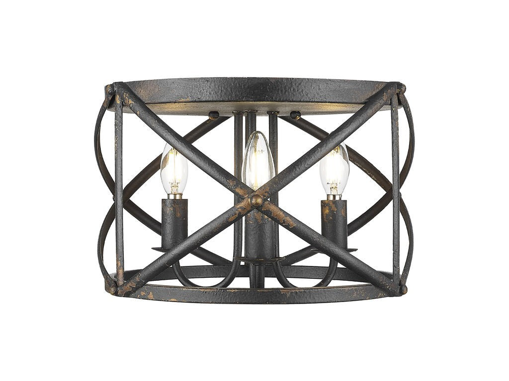 Golden - 0890-FM ABI - Three Light Flush Mount - Alcott - Antique Black Iron