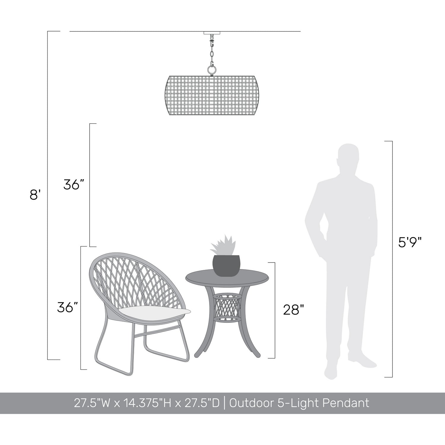 Golden - 1067-O5P NB-MAW - Five Light Outdoor Pendant - Piper - Natural Black