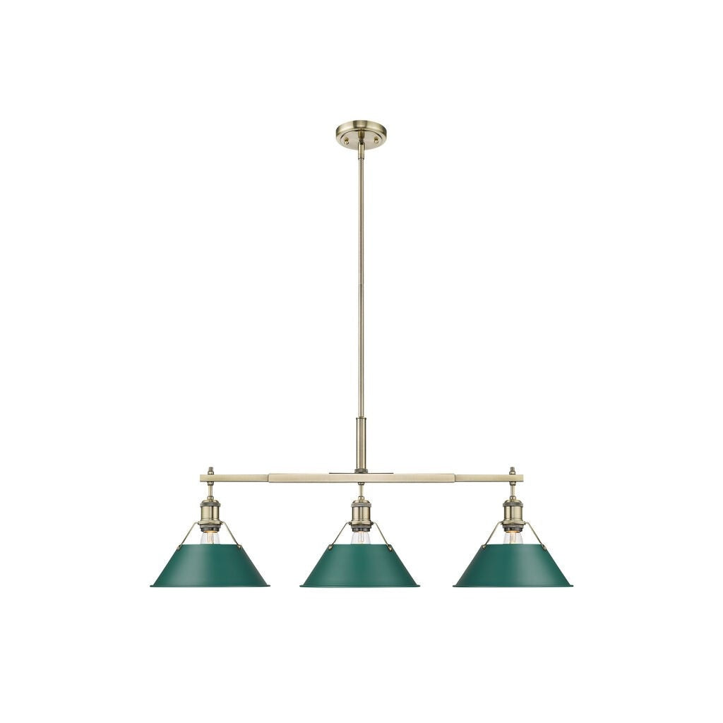 Golden - 3306-LP AB-GN - Three Light Linear Pendant - Orwell - Aged Brass