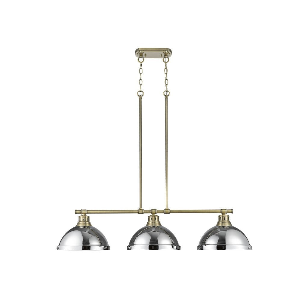 Golden - 3602-3LP AB-CH - Three Light Linear Pendant - Duncan - Aged Brass