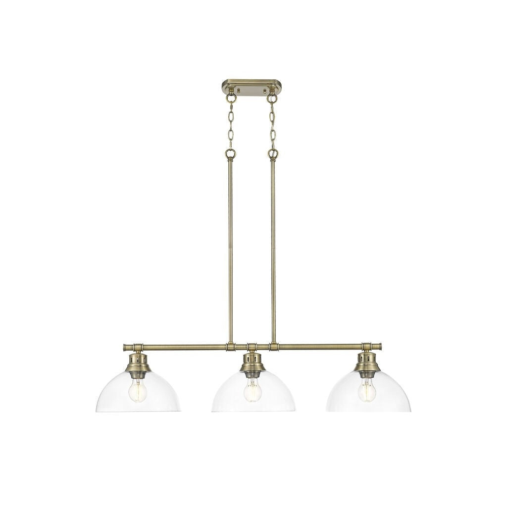 Golden - 3602-3LP AB-CLR - Three Light Linear Pendant - Duncan - Aged Brass