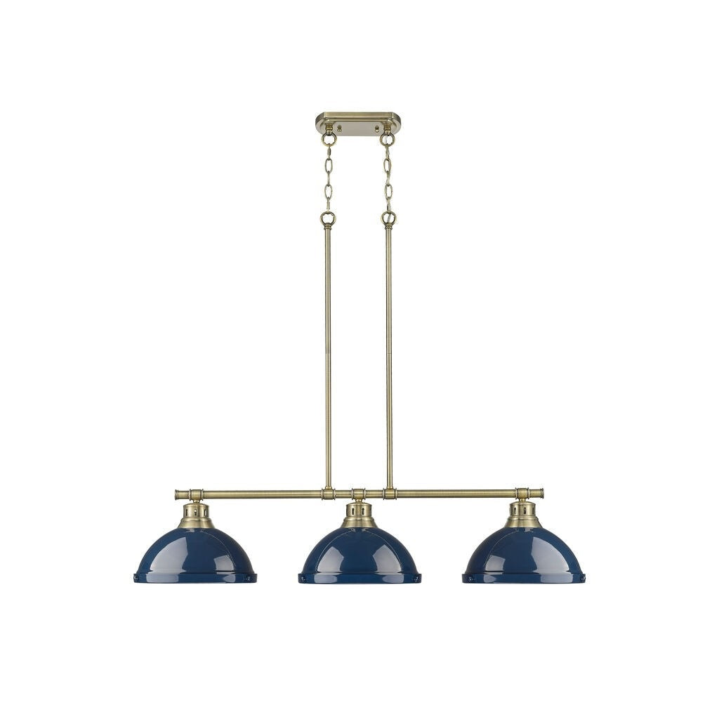 Golden - 3602-3LP AB-NVY - Three Light Linear Pendant - Duncan - Aged Brass