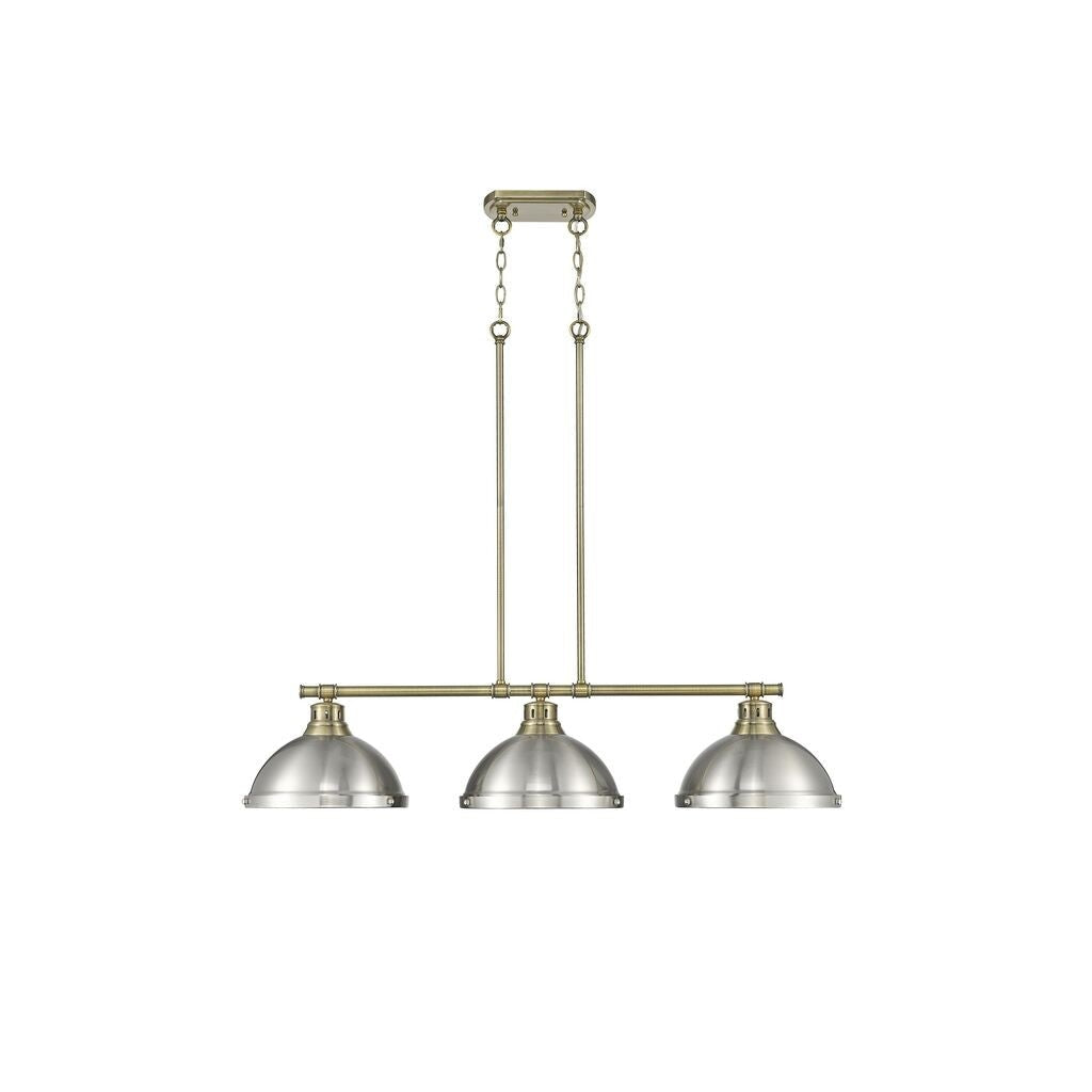 Golden - 3602-3LP AB-PW - Three Light Linear Pendant - Duncan - Aged Brass