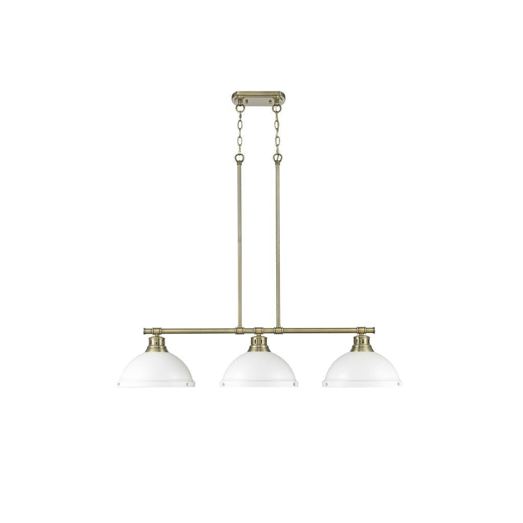 Golden - 3602-3LP AB-WHT - Three Light Linear Pendant - Duncan - Aged Brass