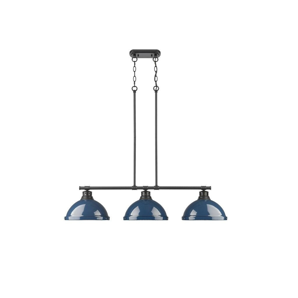Golden - 3602-3LP BLK-NVY - Three Light Linear Pendant - Duncan - Matte Black