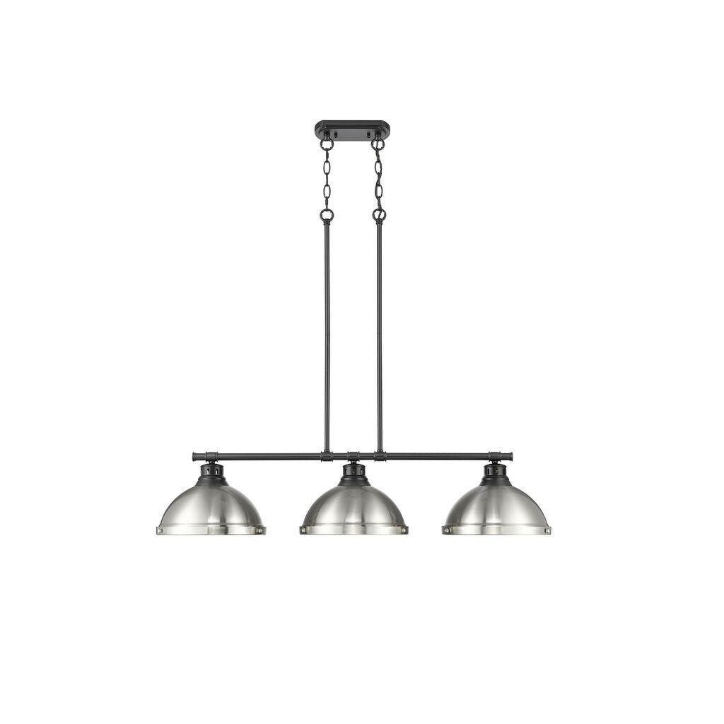 Golden - 3602-3LP BLK-PW - Three Light Linear Pendant - Duncan - Matte Black