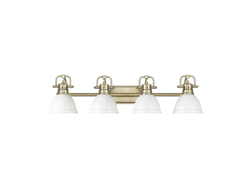 Golden - 3602-BA4 AB-WHT - Four Light Vanity - Duncan - Aged Brass