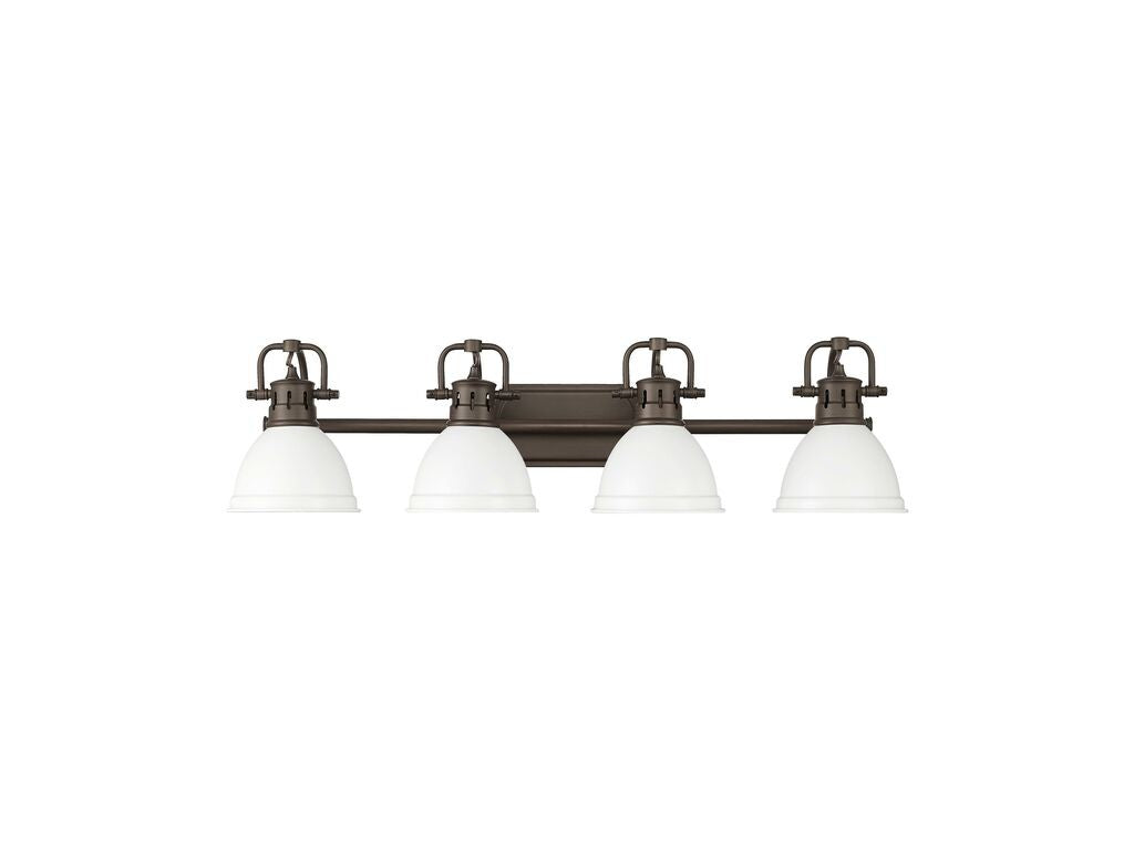 Golden - 3602-BA4 RBZ-WHT - Four Light Vanity - Duncan - Rubbed Bronze