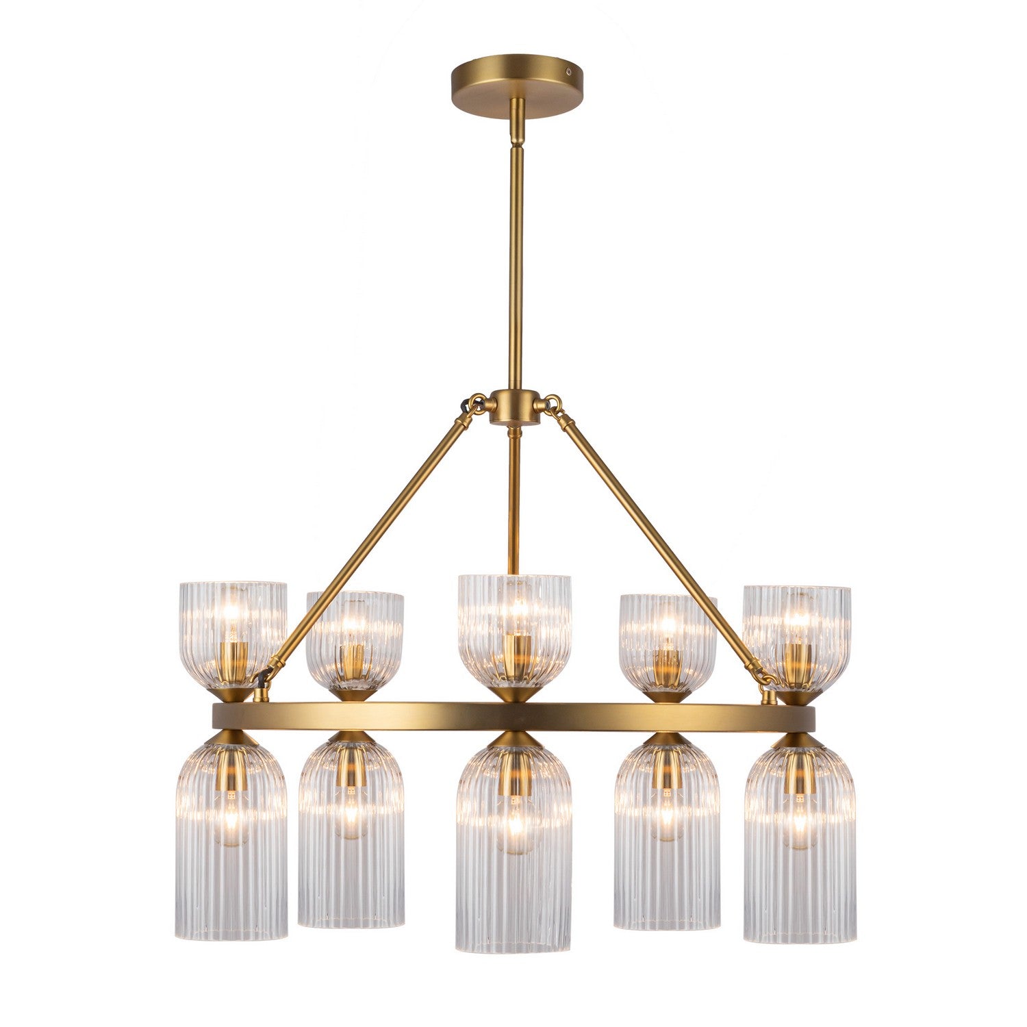 Alora - CH442626BGCR - Ten Light Chandelier - Nelly - Brushed Gold/Clear Ribbed Glass