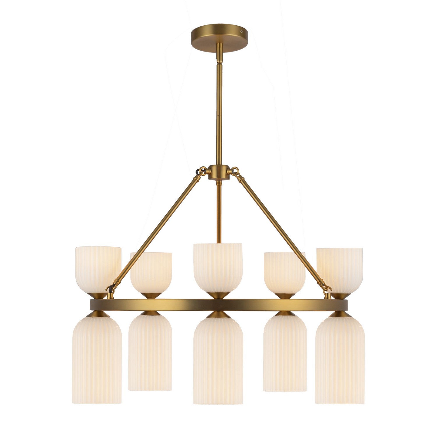 Alora - CH442626BGGR - Ten Light Chandelier - Nelly - Brushed Gold/Glossy Ribbed Opal Glass