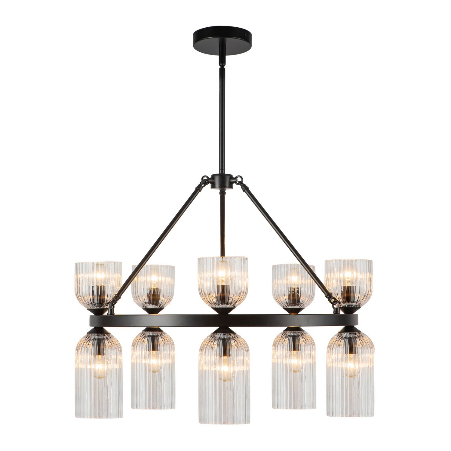 Alora - CH442626MBCR - Ten Light Chandelier - Nelly - Matte Black/Clear Ribbed Glass