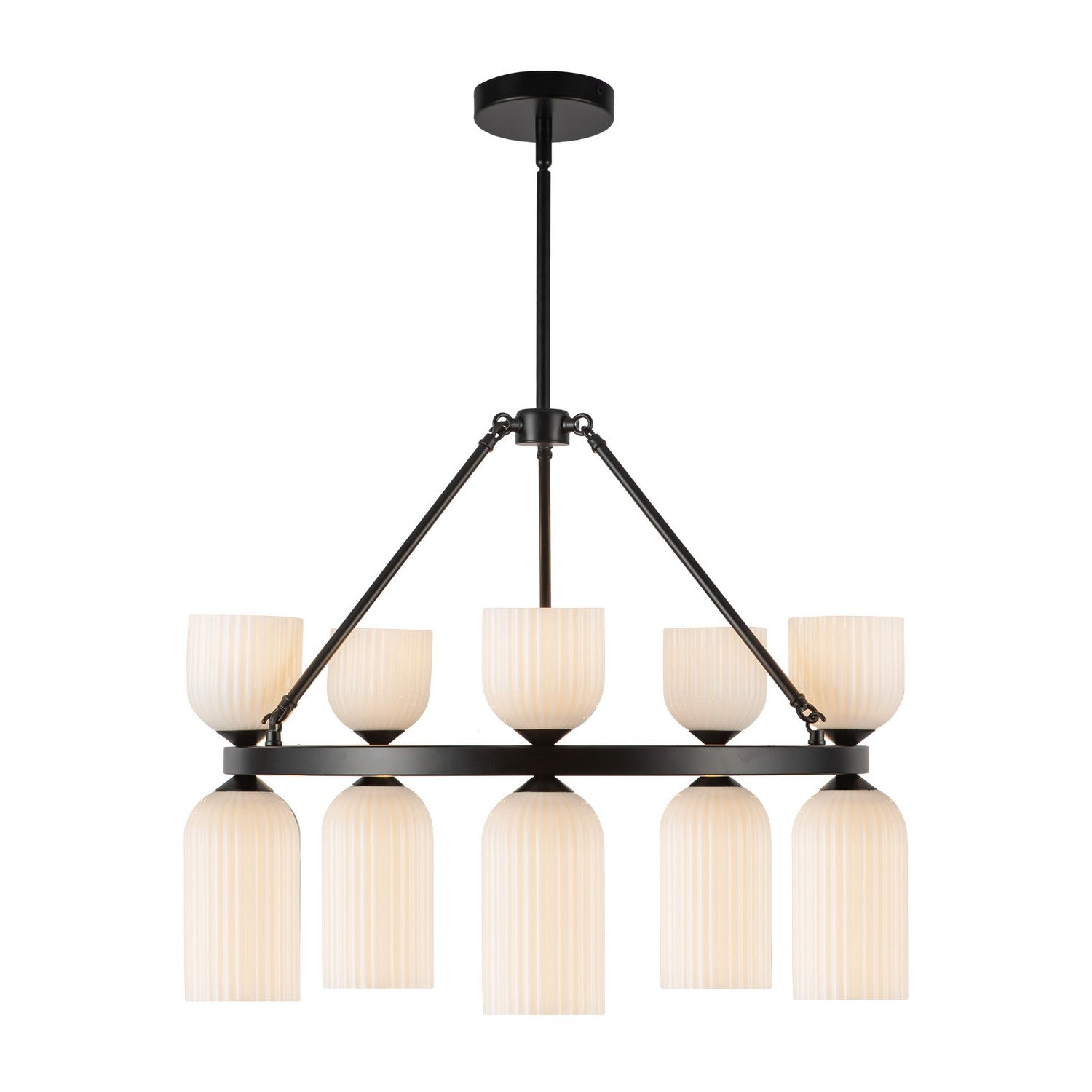 Alora - CH442626MBGR - Ten Light Chandelier - Nelly - Matte Black/Glossy Ribbed Opal Glass