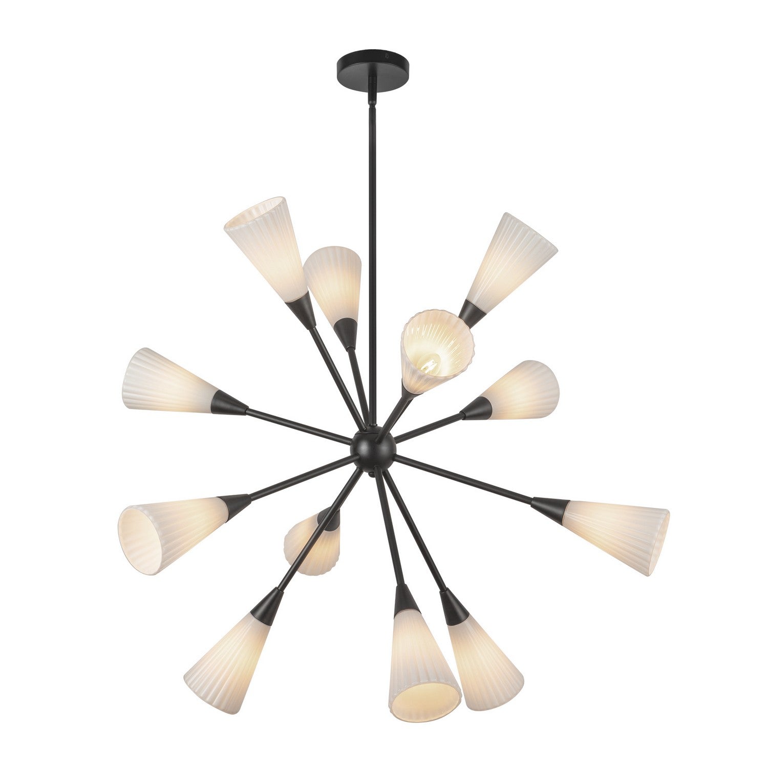 Alora - CH462039MBGR - 12 Light Chandelier - Cosmo - Matte Black/Glossy Ribbed Opal Glass