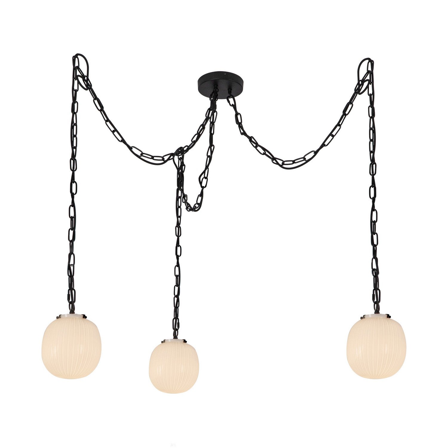 Alora - MP579707MBGR - Three Light Pendant - Cherise - Matte Black/Glossy Ribbed Opal Glass